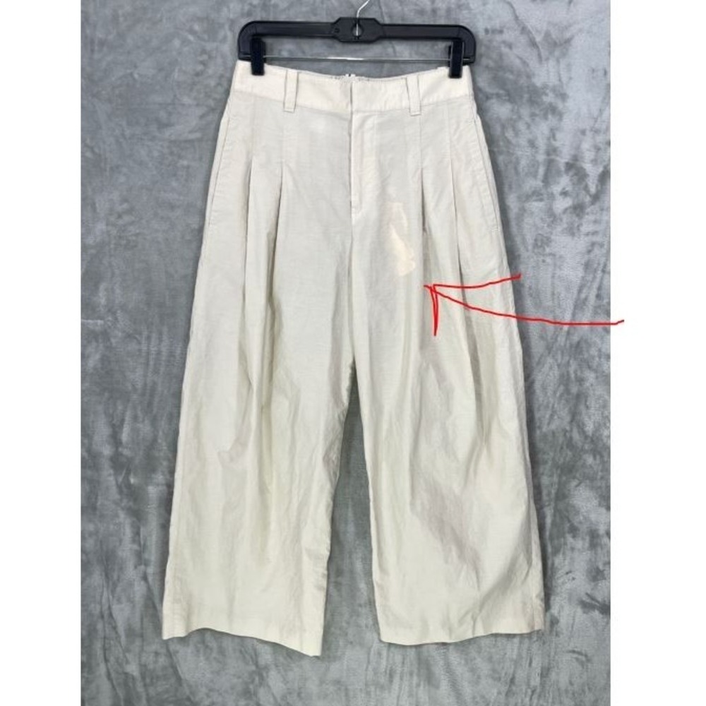 BRUNELLO CUCINELLI Women's  US 2 Pants Cotton Blend Pleated Wide Leg Beige FLAW!